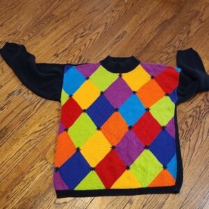Colorful Argyle Sweater Vintage Unisex